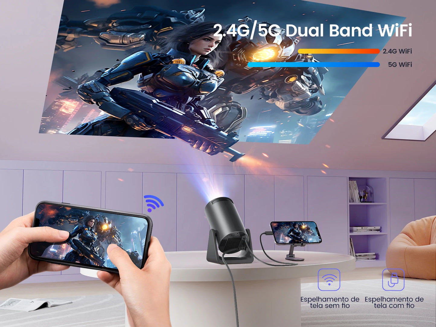 Projetor Inteligente Kovara Wimius L1 – 1080p, 300 ANSI, Android 11, Wi‑Fi, Bluetooth